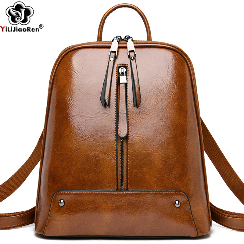 Leather Work Backpack - Mochila de cuero para mujer, bolso