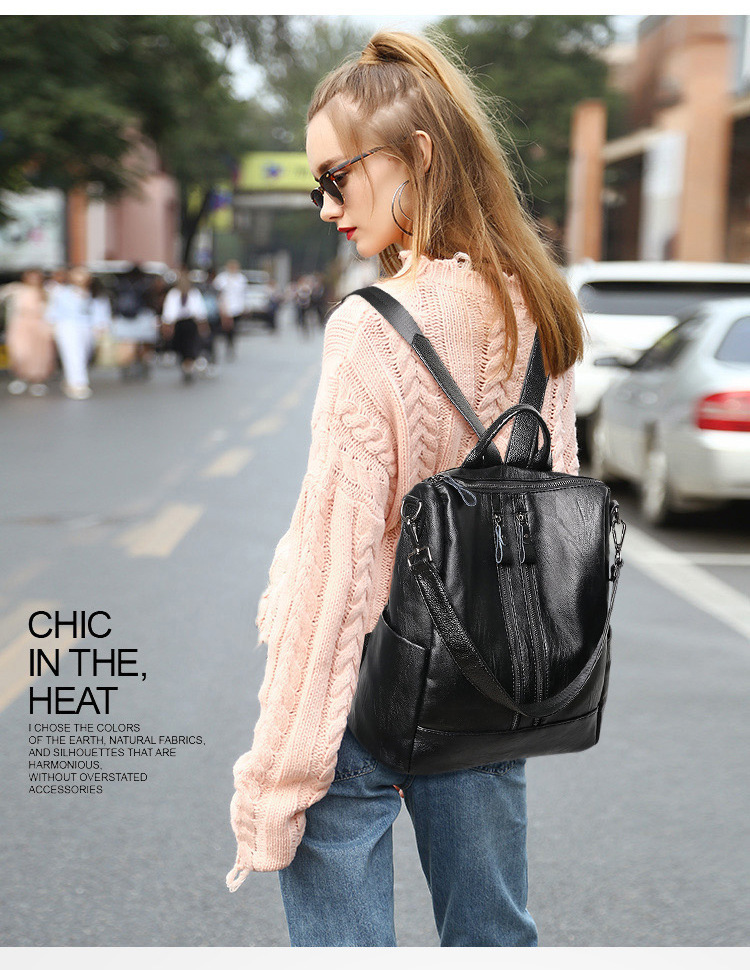 Leather Work Backpack - Mochila escolar de cuero suave para